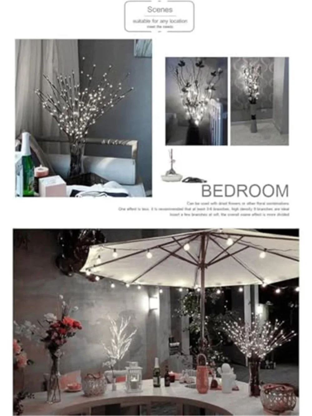 LED Lighted Branches White Twig Lights Battery Operated Vase Decor 2 Pack 30In